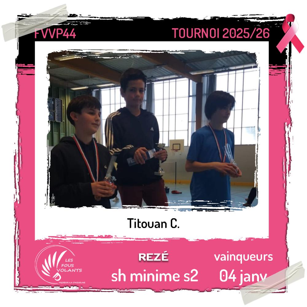 Victoire en simple homme minime série 2 à Rezé